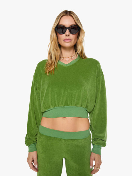 Eterne Cropped V Neck Sweatshirt - Fern | MOTHER DENIM