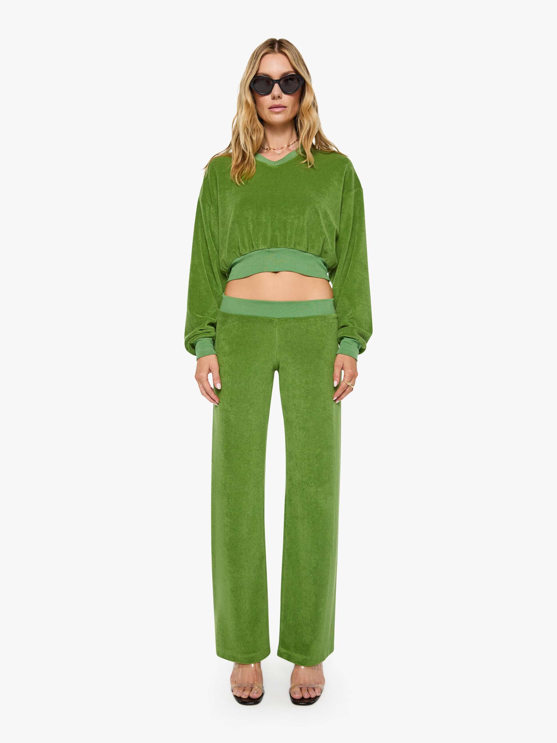 Eterne Cropped V Neck Sweatshirt - Fern | MOTHER DENIM