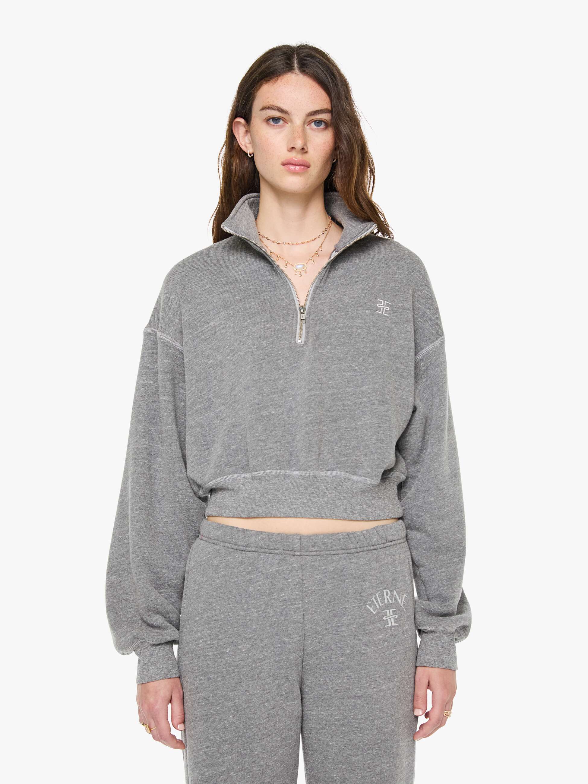 Eterne Cropped Half-Zip Sweatshirt - Dark Heather Grey