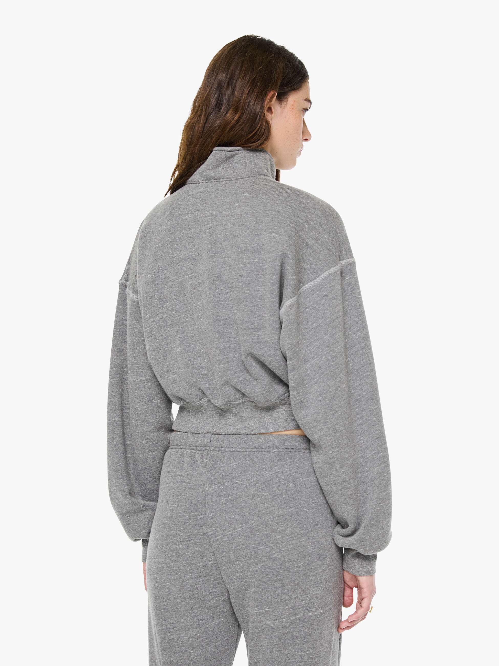 Eterne Cropped Half-Zip Sweatshirt - Dark Heather Grey | MOTHER DENIM