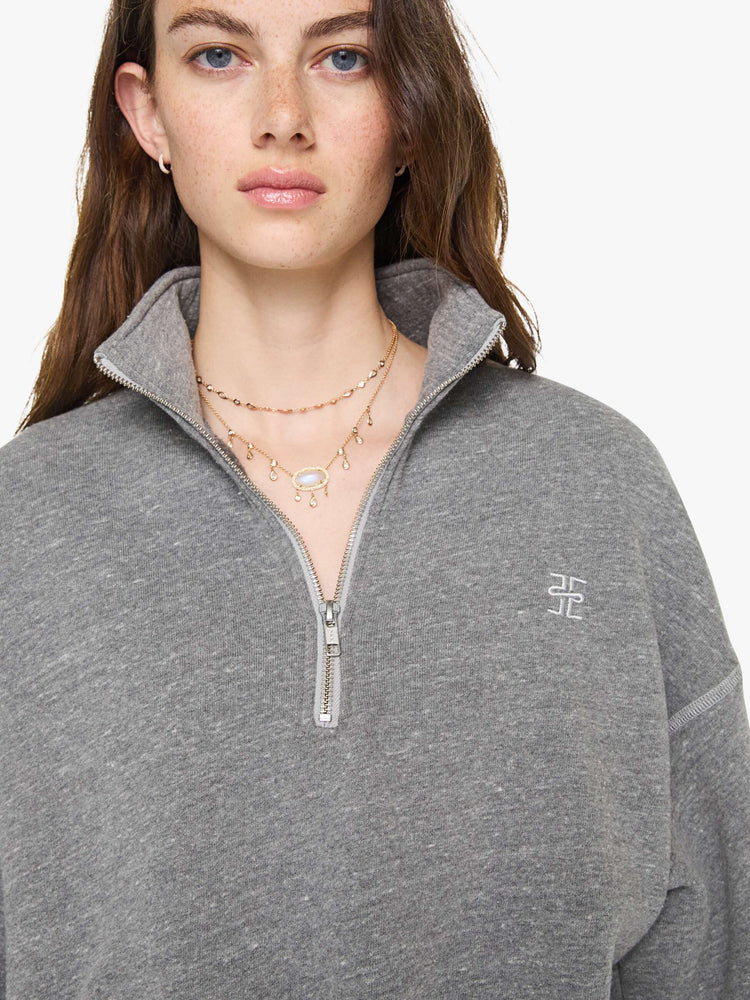 Eterne Cropped Half-Zip Sweatshirt - Dark Heather Grey
