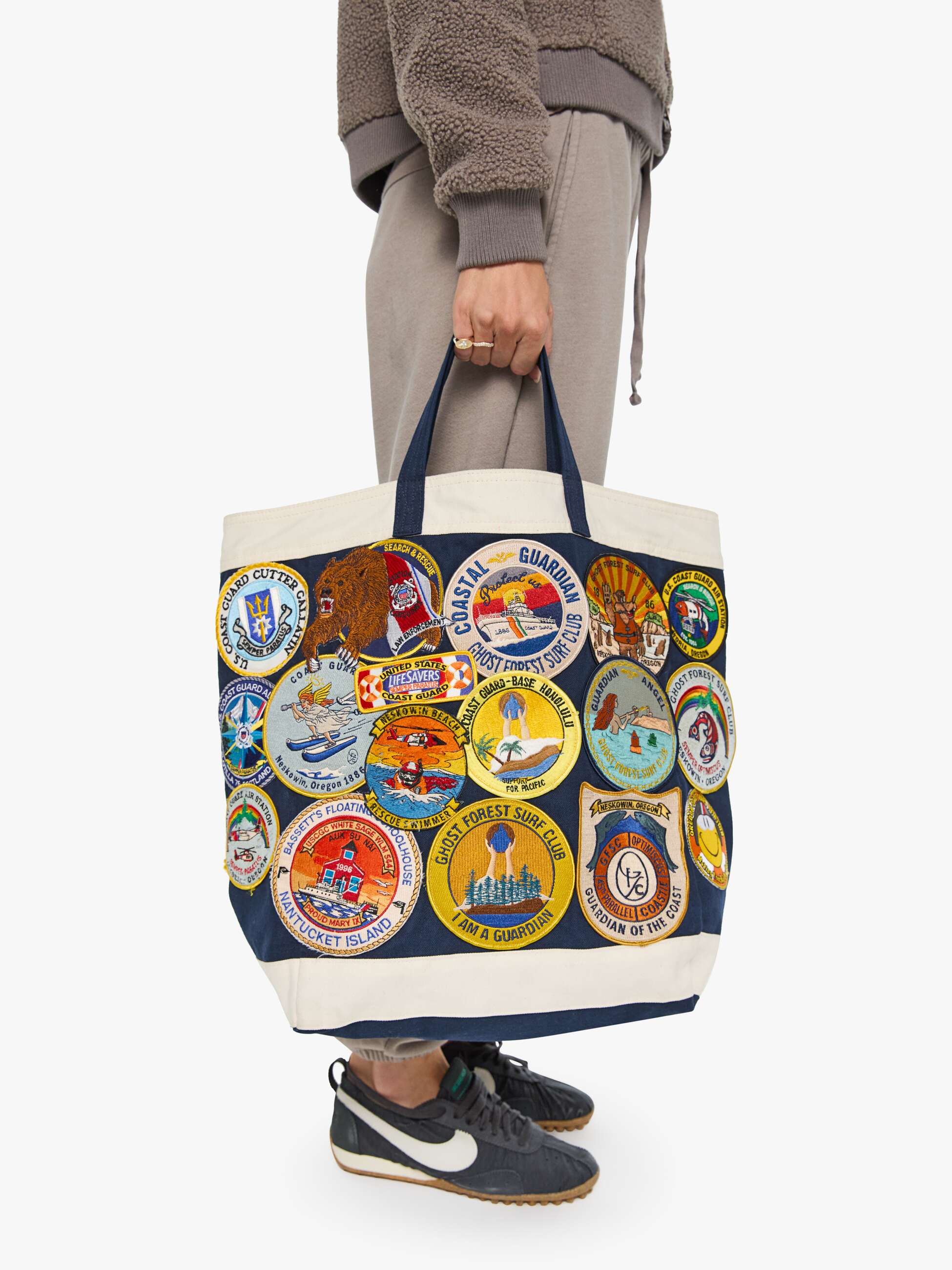 Ghost Forest Surf Club Vintage Patches Tote - Navy - White