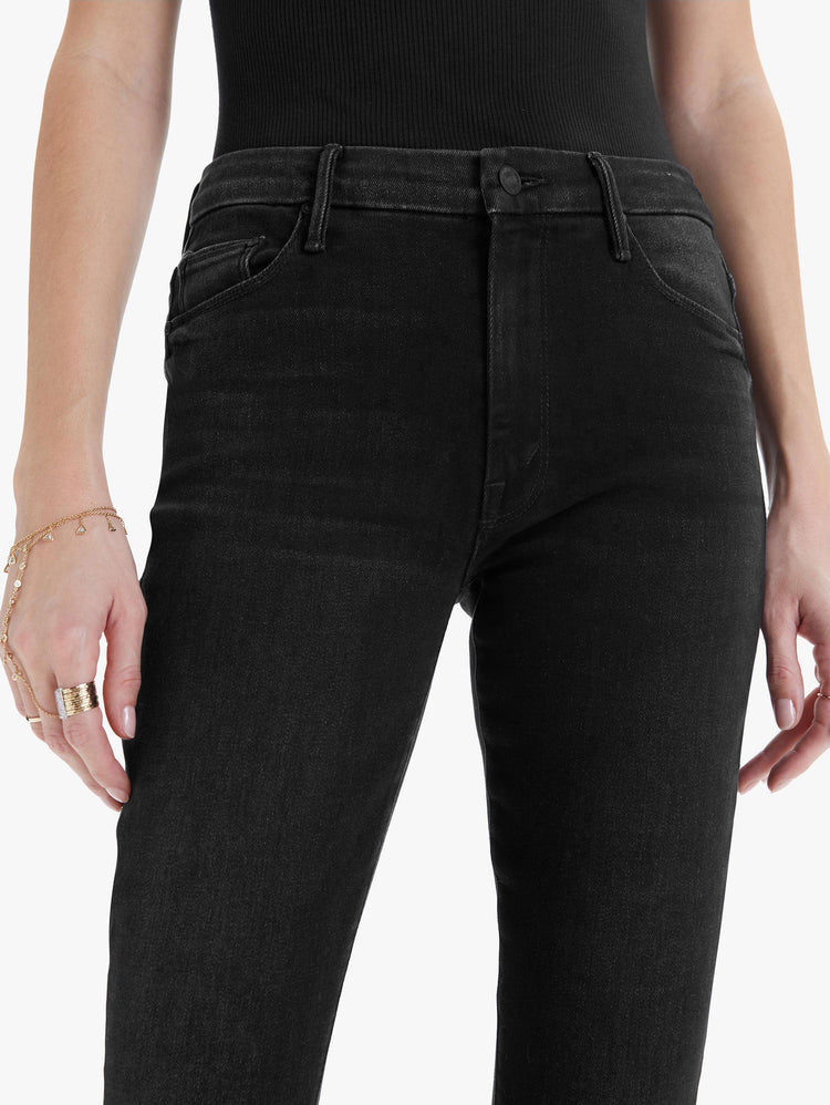 Front close up view of a womens high rise skinny jean.
