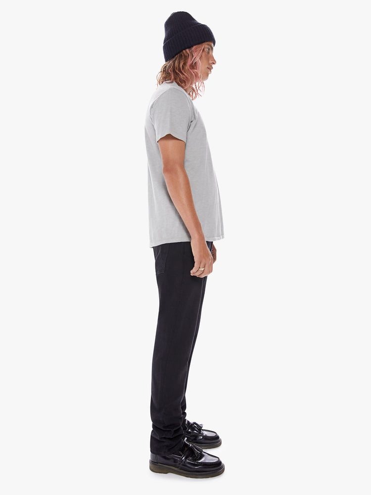Side view of a men's black straight leg jean