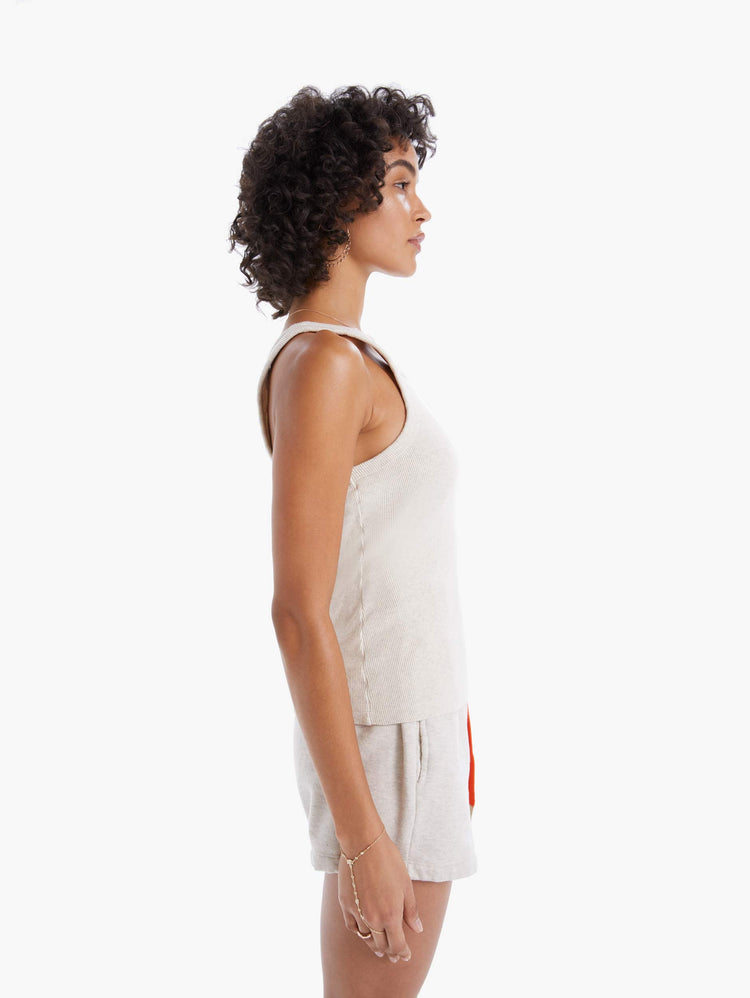 SIDE  VIEW WOMEN'S OATMEAL RIBBED TANK