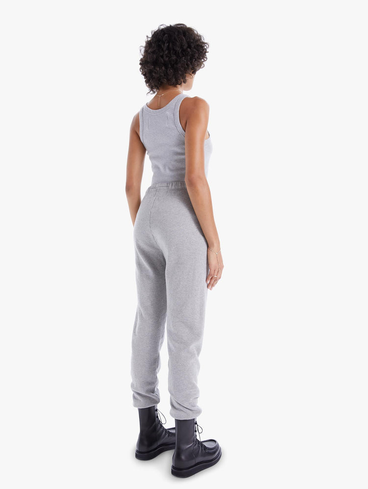 BACK VIEW WOMEN'S HIGH WAISTED GREY SWEATPANT WITH CREAM DRAWSTRING