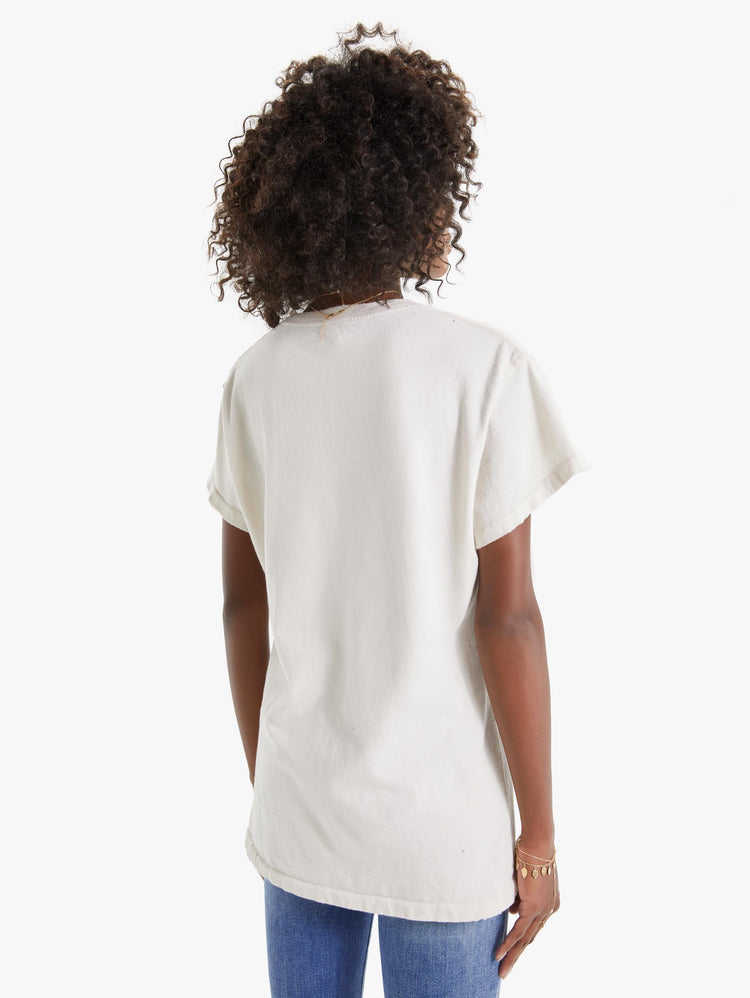 back view women's white stevie nicks graphic tee with solid white back
