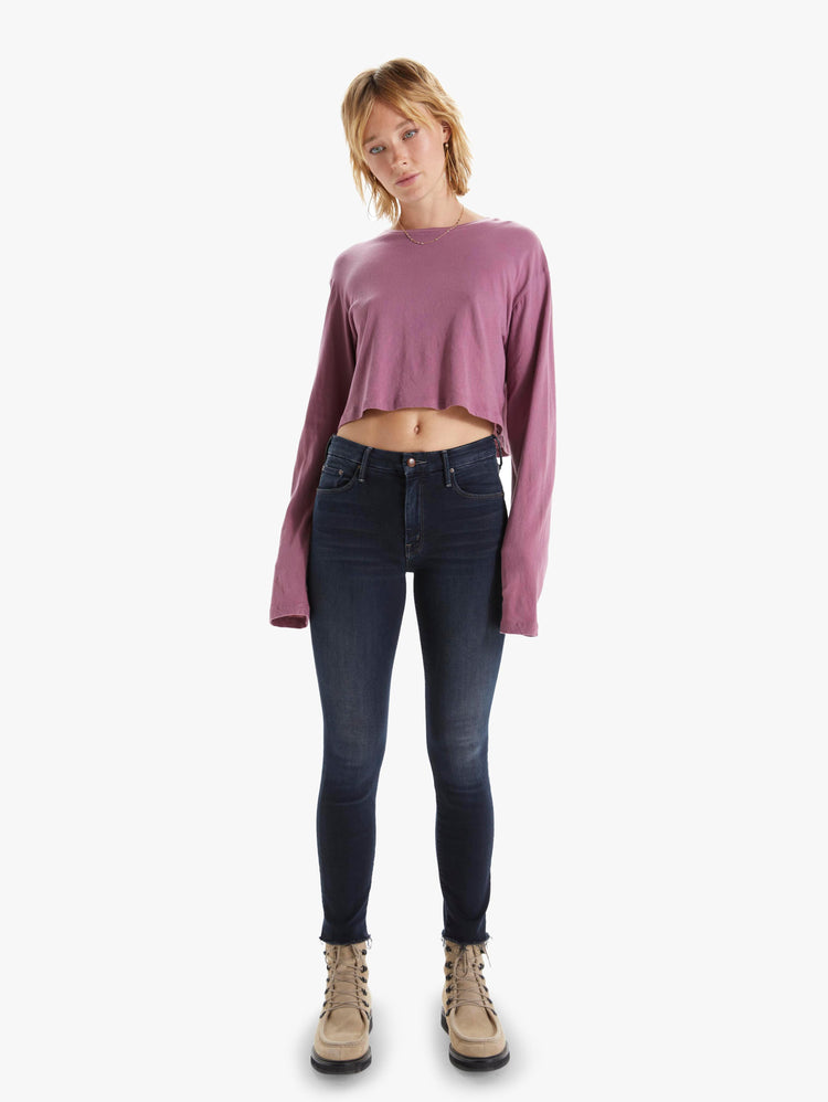 FULL VIEW WOMEN'S LONG SLEEVE MAUVE CROPPED TEE