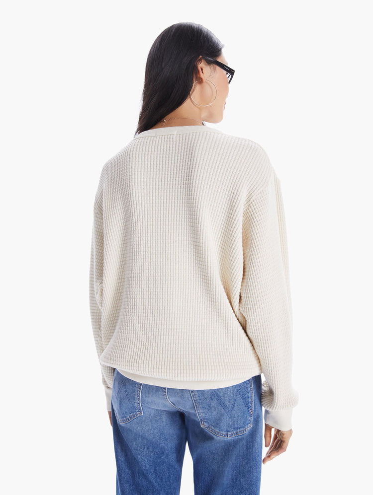 BACK VIEW WOMEN'S LONG SLEEVE CREAM THERMAL SWEATER